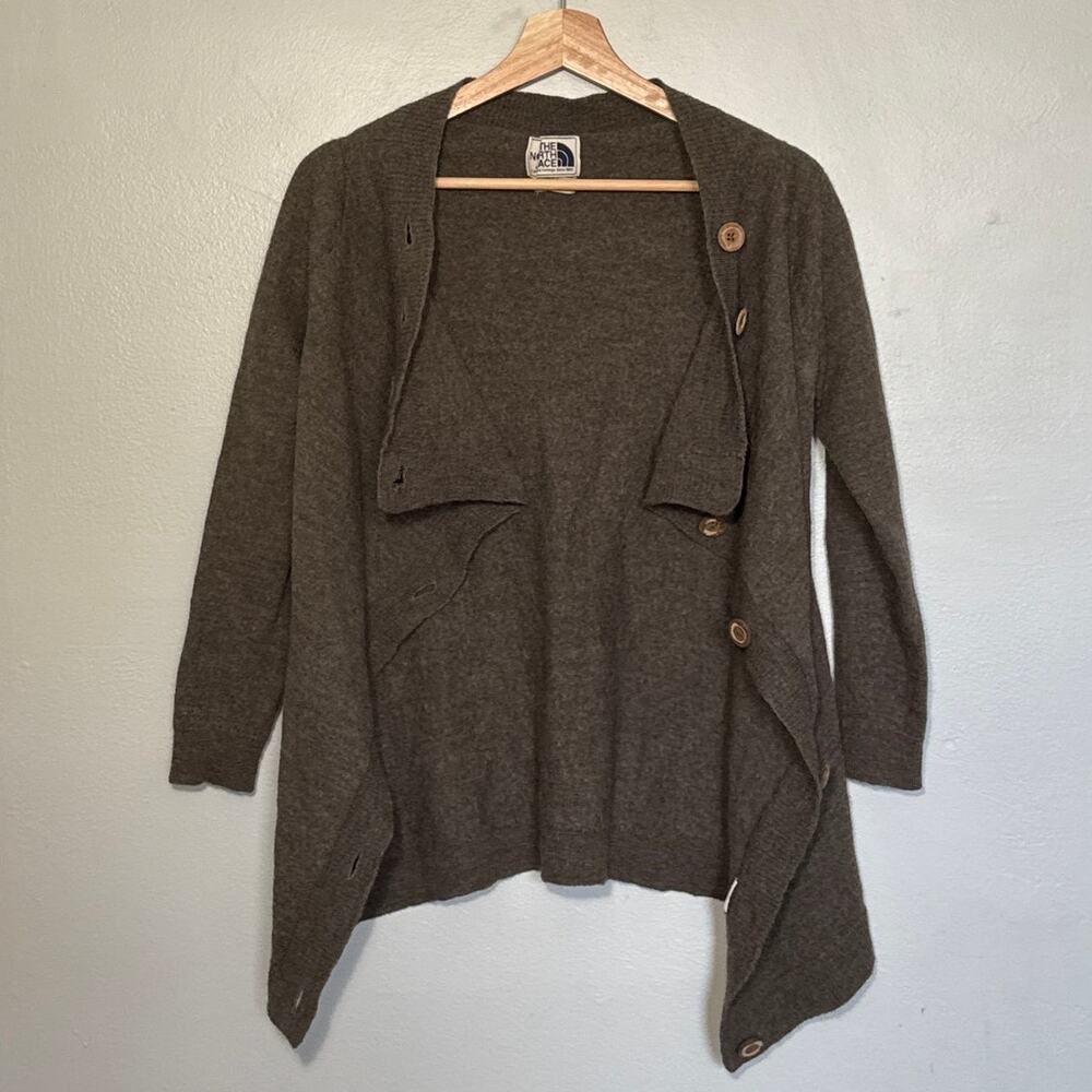 Women's Size M The North Face Olive Green The Hideaway Wrap Wool Button Cardigan